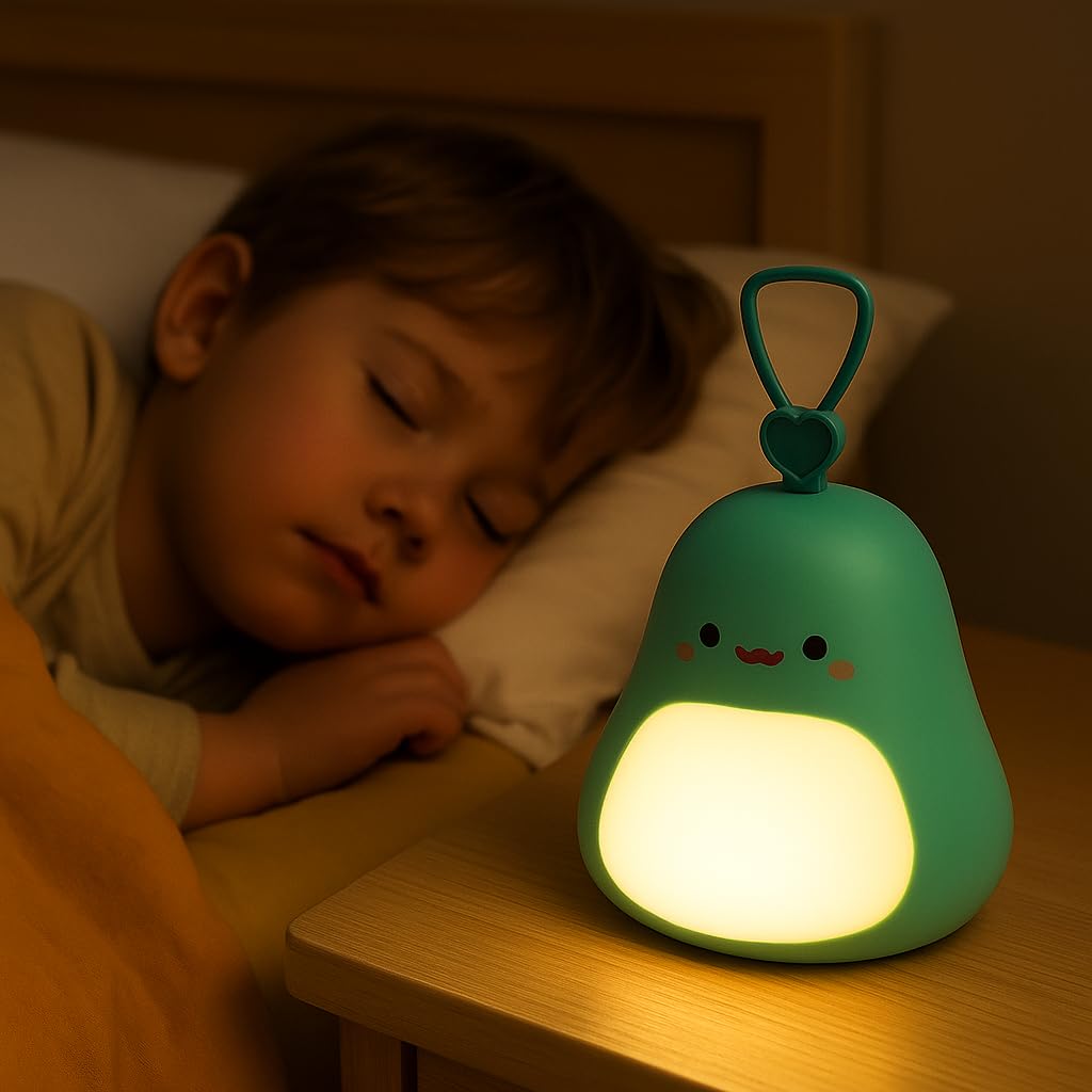 Coverzone Avokado Tasarımlı Gece Lambası – 3 Kademeli Işık Ayarı, RGB Atmosfer Modu, USB Şarjlı, Taş