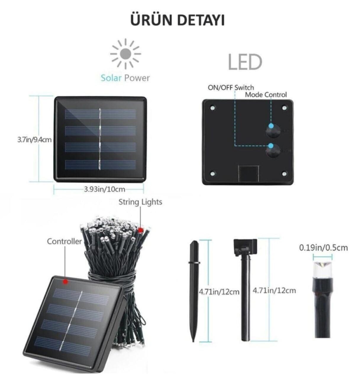 Coverzone 10 Metre 100'lü Led Solar Enerjili Işık Bahçe Işıklandırmak için Lamba Dış Mekan için Uygun Güneş Enerjili Aydınlatma Piknik Kamp Tatil için Bahçe, Havuz Kenarı Aydınlatması SLR-100L