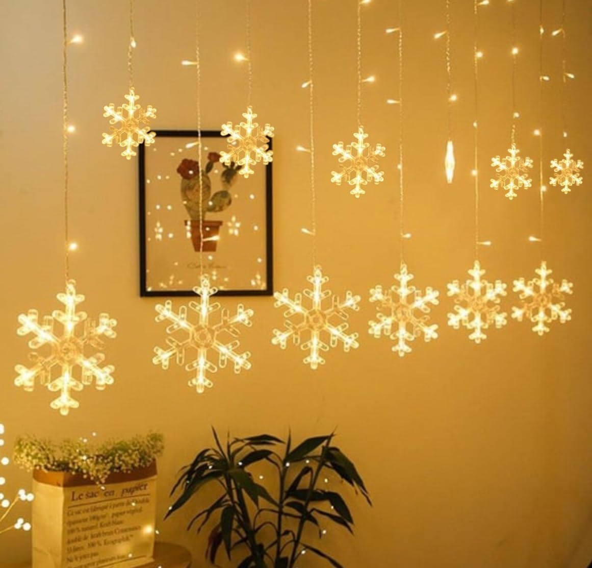 Coverzone 3 metre Led Işıklı 10'lu Kar Tanesi Dekoratif Fişli Aydınlatma Ev Dekorasyonu Süsleme Salon Oda Balkon için Yılbaşı Eğlence Su Geçirmez İç ve Dış Mekan Aydınlatma