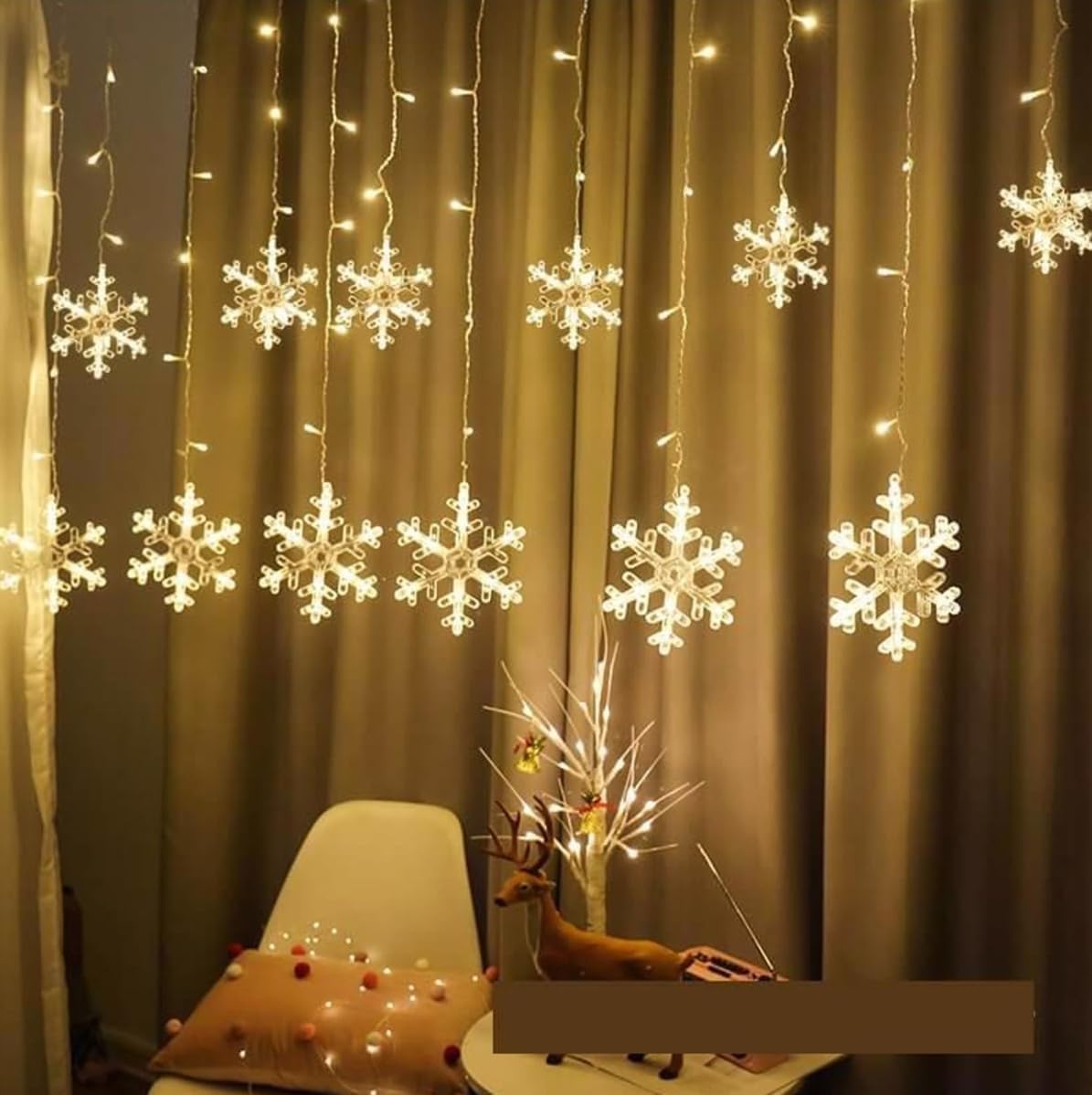 Coverzone 3 metre Led Işıklı 10'lu Kar Tanesi Dekoratif Fişli Aydınlatma Ev Dekorasyonu Süsleme Salon Oda Balkon için Yılbaşı Eğlence Su Geçirmez İç ve Dış Mekan Aydınlatma