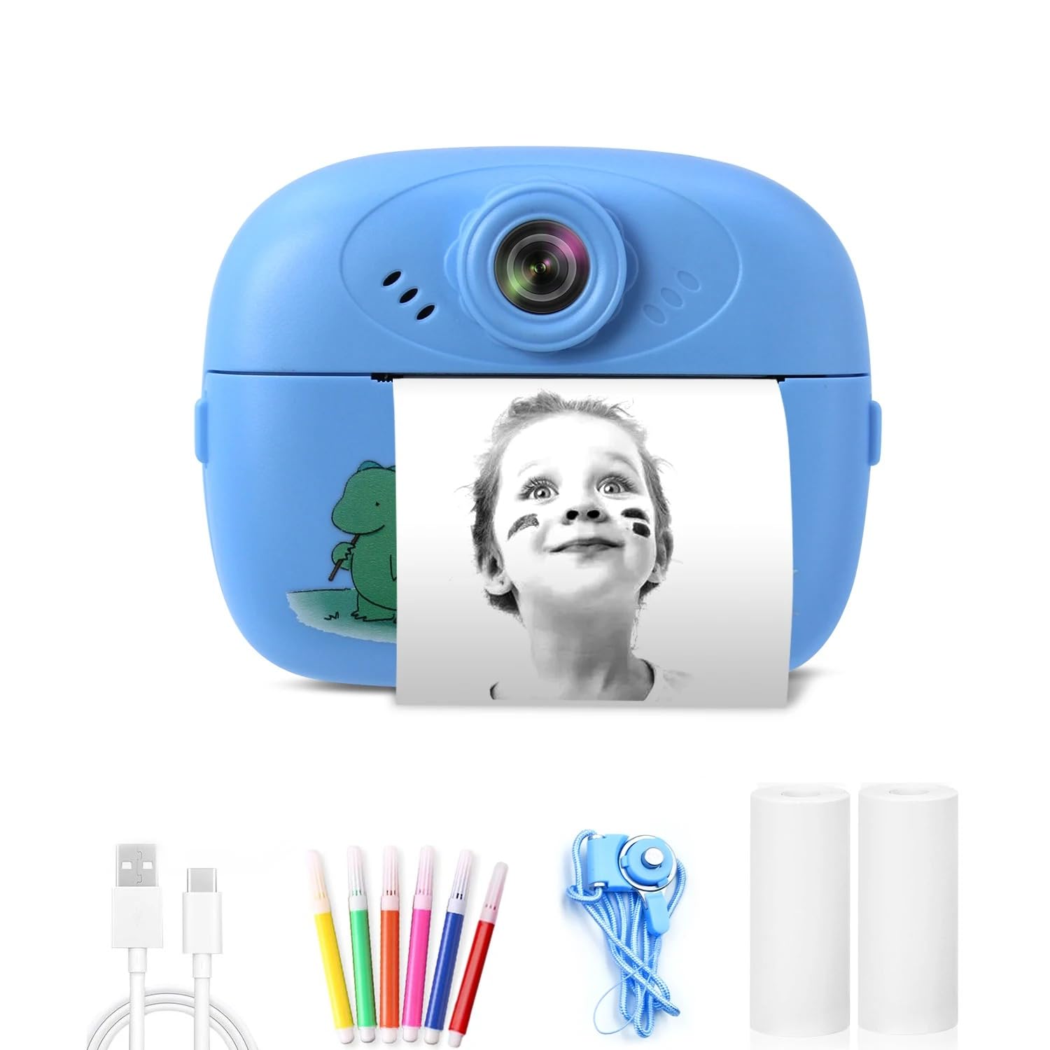 Çocuklar İçin Termal Yazıcılı Dijital Kamera, 2.4 İnç Ekran, Eğitici Fotoğraf Makinesi, Anında Baskı Özellikli (Mavi)