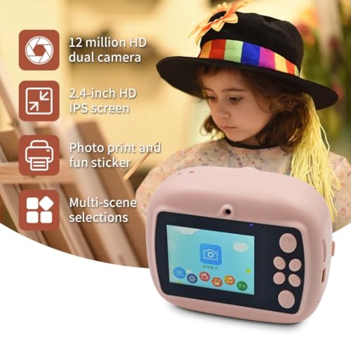 Çocuklar İçin Termal Yazıcılı Dijital Kamera, 2.4 İnç Ekran, Eğitici Fotoğraf Makinesi, Anında Baskı Özellikli (Mavi)