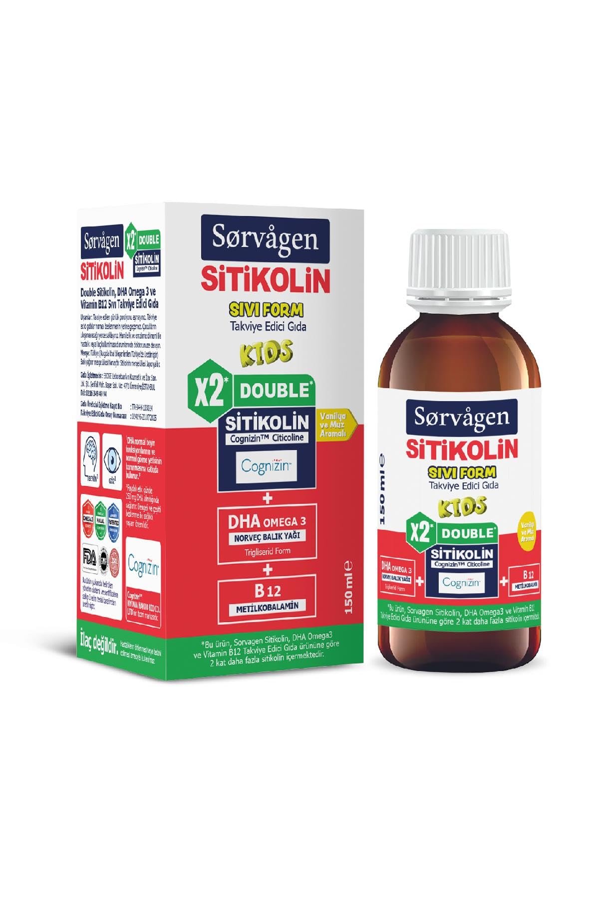 SORVAGEN DOUBLE SİTİKOLİN SIVI FORM_ SİTİKOLİN (250 mg), DHA OMEGA 3 VE B12 (150 ml)