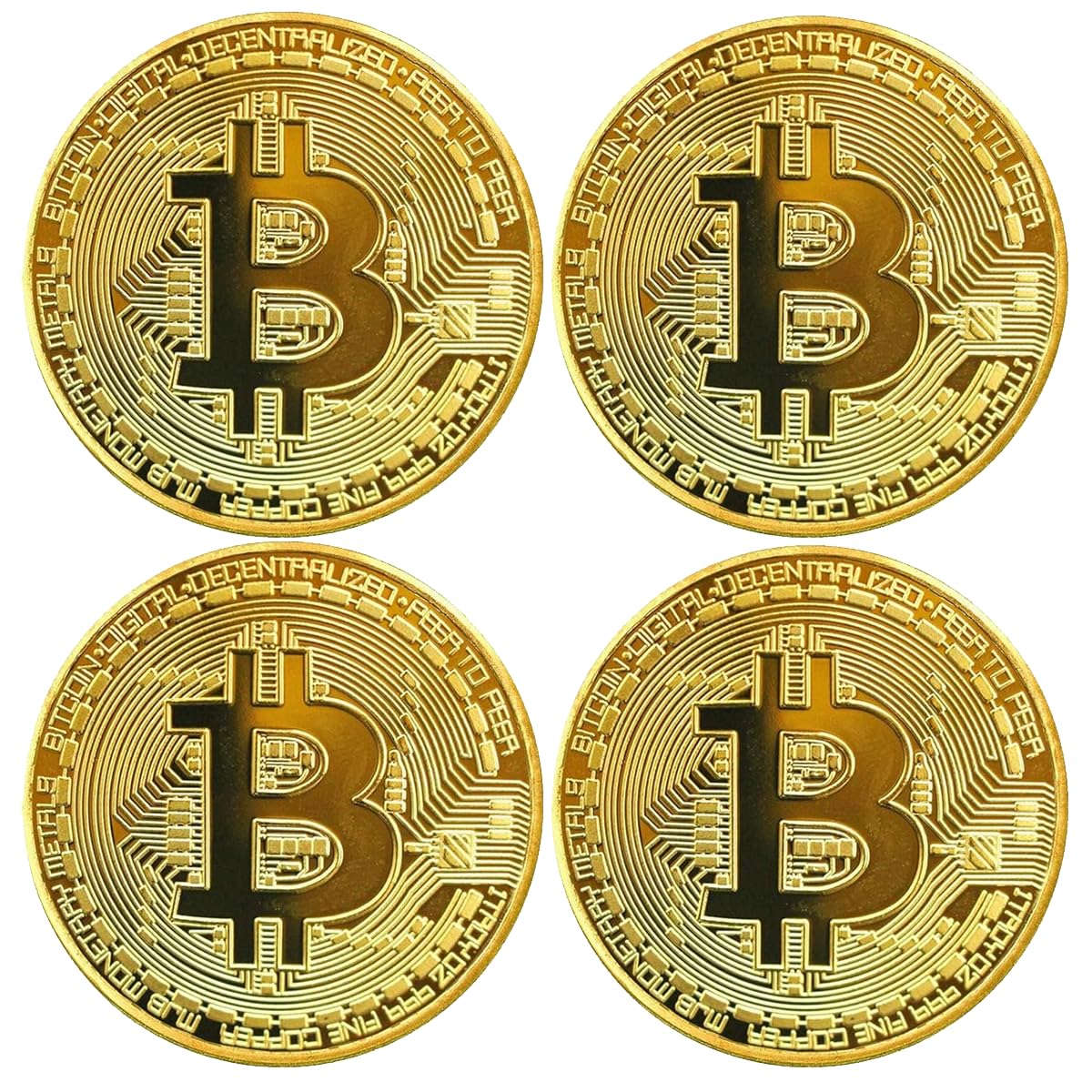 GÜNCELÇARŞI Bitcoin Madeni Hatıra Parası, BTC Altın Rengi Hediye Sikke Para, Kutulu Koleksiyon Parası (4 ADET)