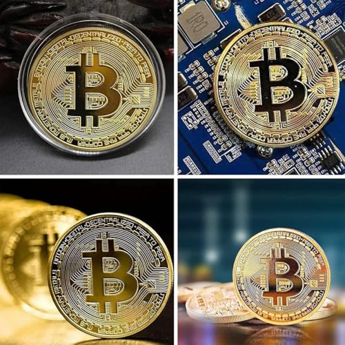 GÜNCELÇARŞI Bitcoin Madeni Hatıra Parası, BTC Altın Rengi Hediye Sikke Para, Kutulu Koleksiyon Parası (4 ADET)