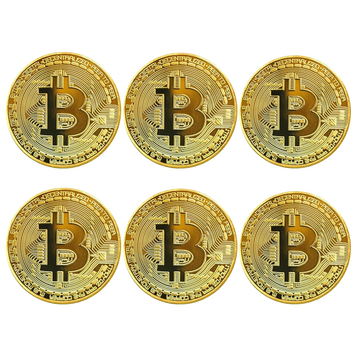 GÜNCELÇARŞI Bitcoin Madeni Hatıra Parası, BTC Altın Rengi Hediye Sikke Para, Kutulu Koleksiyon Parası (6 ADET)