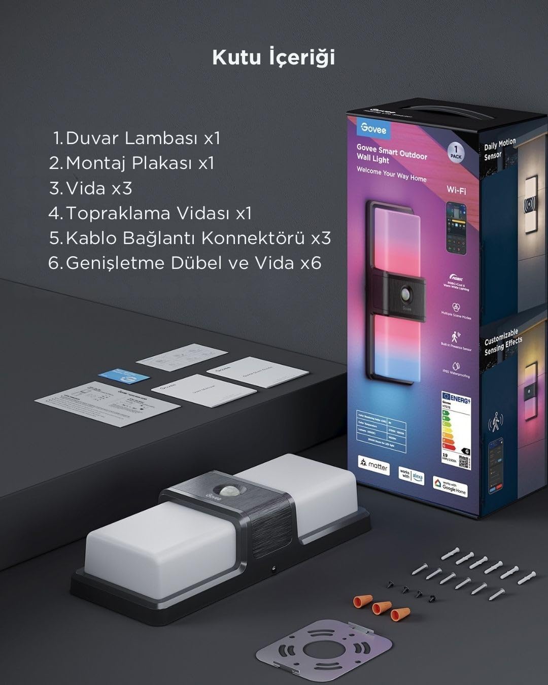 Govee Dış Mekan Hareket Sensörlü Duvar Aydınlatması IP65 H7078CD1