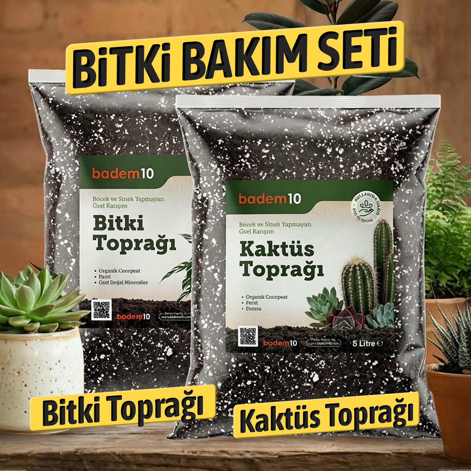 İkili Bitki Bakım Seti 1 Adet 5 Litre Kaktüs Toprağı + 1 Adet 5 Litre Bitki Toprağı Toprak