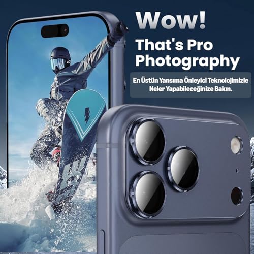 iPhone 17 Pro için Tasarlanmış Kamera Lens Koruyucu, [1:1 Mükemmel Uyum] Tam Kapsamlı Mat Metal Temp