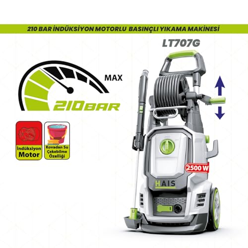 Elektrikli Basınçlı Yıkama Makinesi 8.5 L/Dk 210 Bar Basınç 2500 Watt 8 Metre Makaralı Hortum