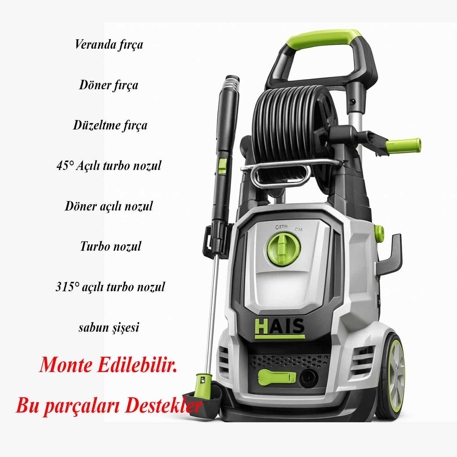 Elektrikli Basınçlı Yıkama Makinesi 8.5 L/Dk 210 Bar Basınç 2500 Watt 8 Metre Makaralı Hortum