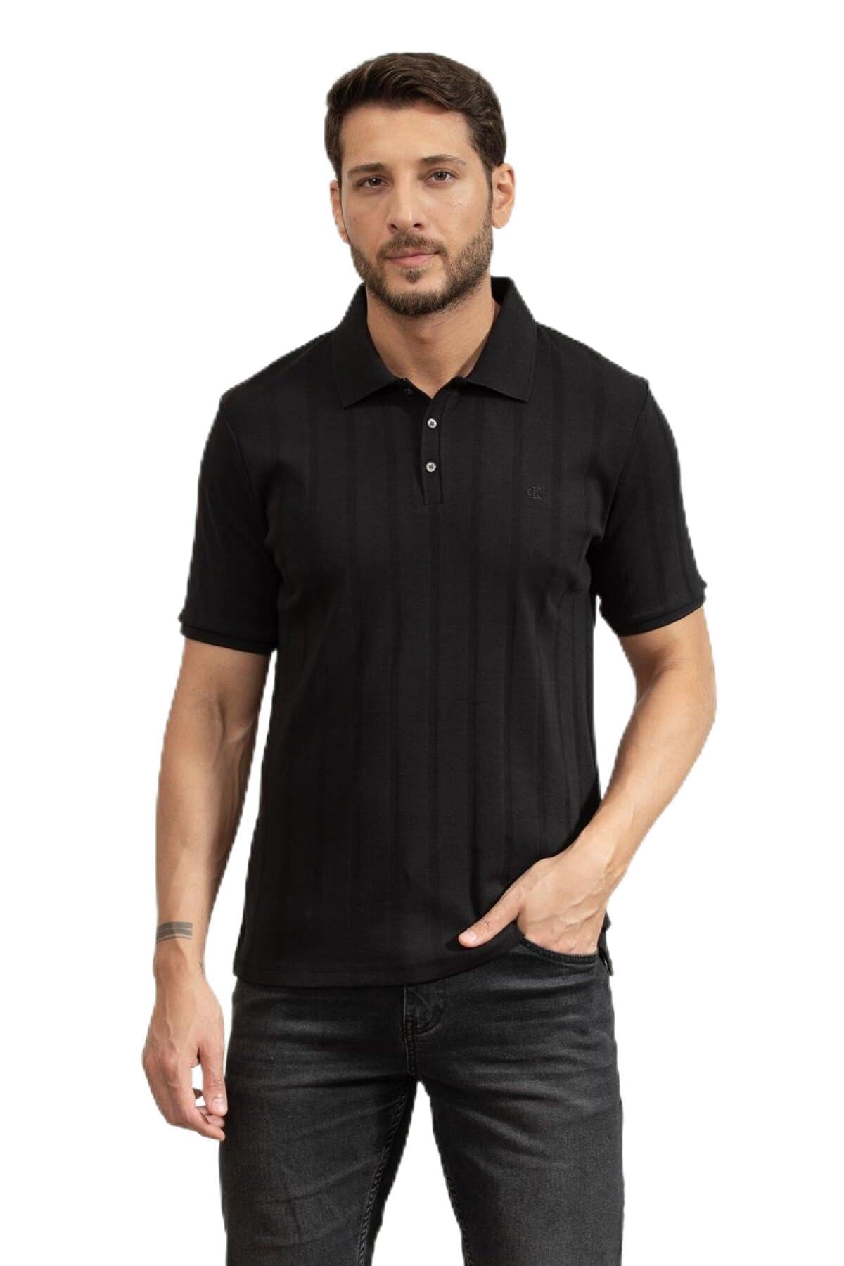 Calvin Klein Erkek Polo Yaka T-Shirt, Siyah, 2XL Beden