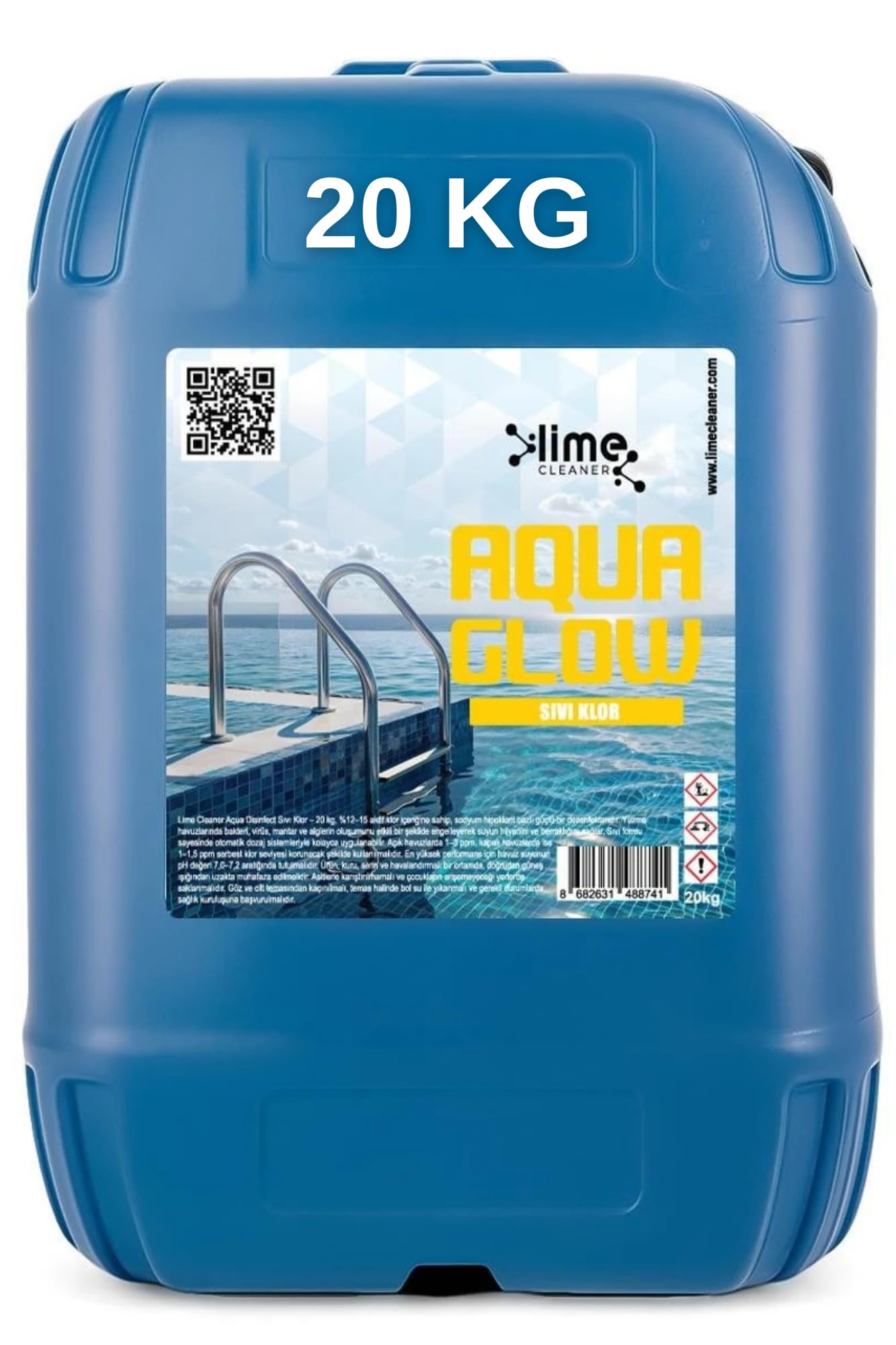 Aqua Glow Sıvı Klor%12 20 KG | Havuz Dezenfeksiyon Kimyasalı | Havuz Suyu Hijyen ve Bakım Ürünü