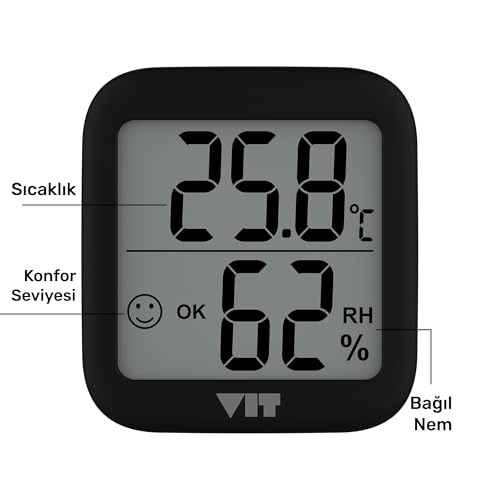 VIT İç Mekan Dijital Isı ve Nem Ölçer Siyah Termometre BVT17
