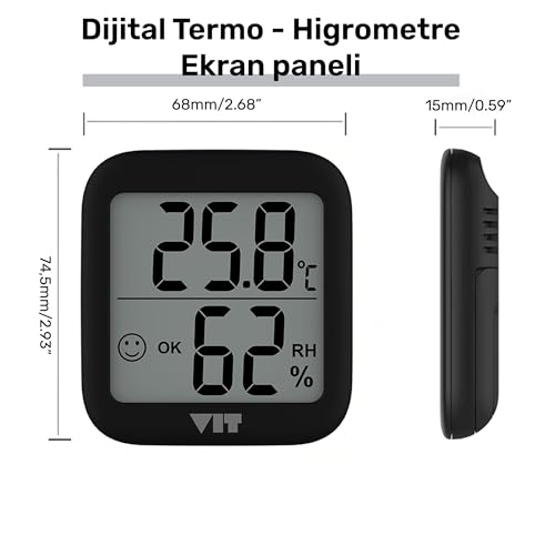 VIT 4'lü İç Mekan Dijital Isı ve Nem Ölçer Siyah-Beyaz Termometre KVT17-01
