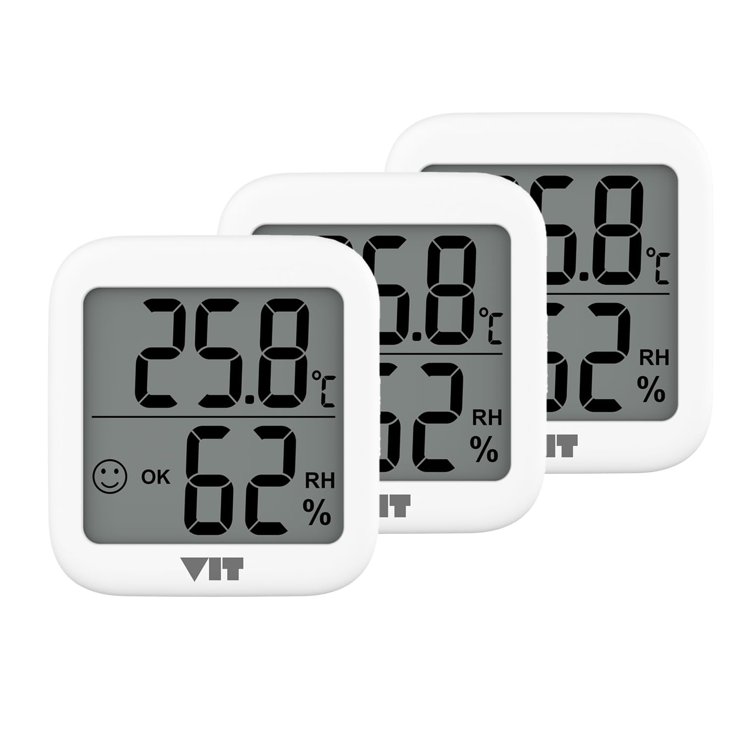 VIT 3'lü İç Mekan Dijital Isı ve Nem Ölçer Beyaz Termometre WVT17-02 THERMOMETER