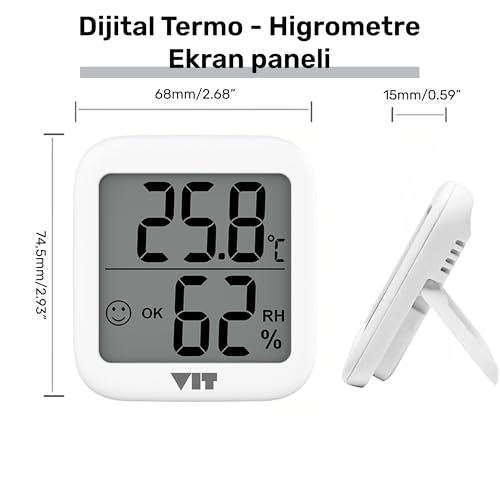 VIT 3'lü İç Mekan Dijital Isı ve Nem Ölçer Beyaz Termometre WVT17-02 THERMOMETER