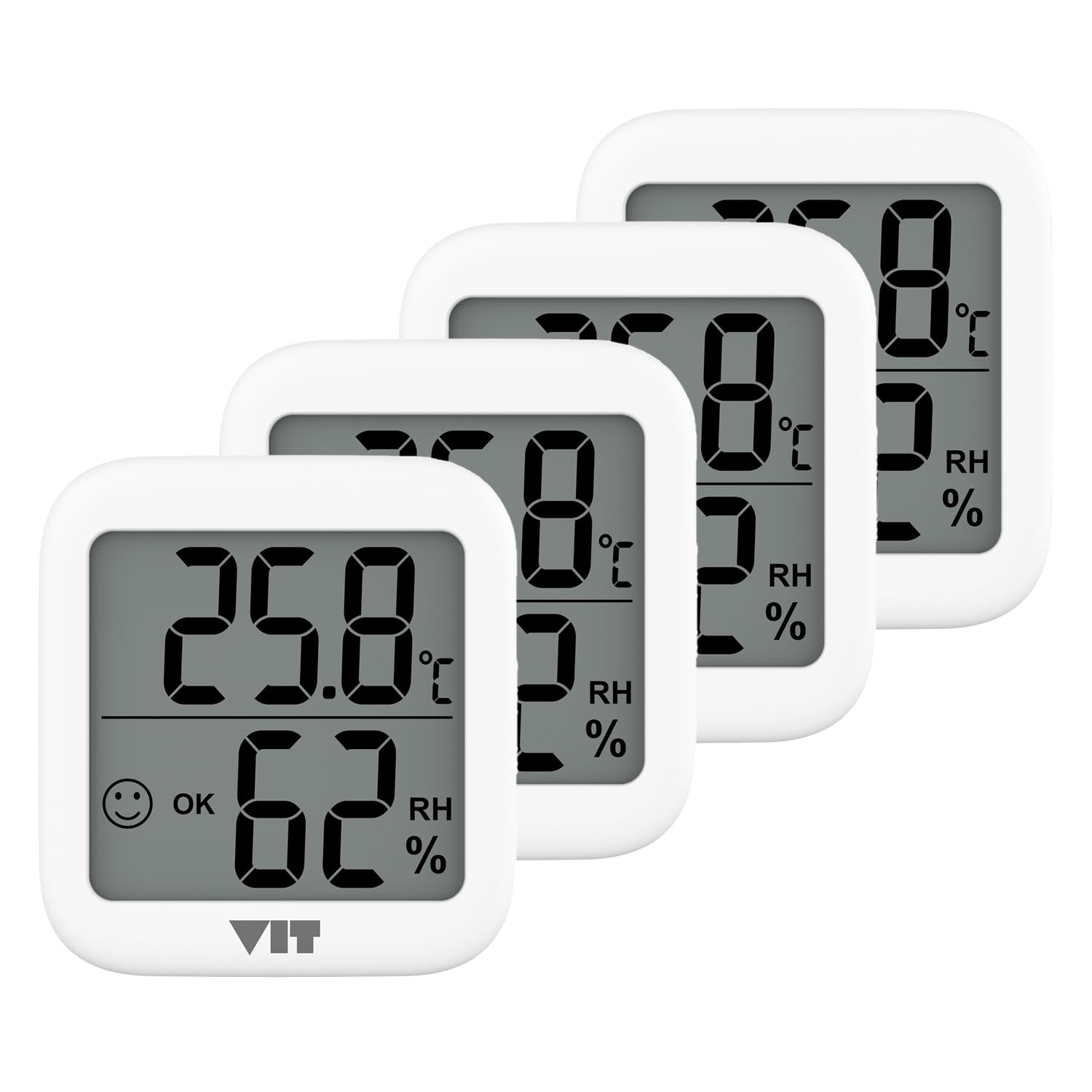VIT 4'lü İç Mekan Dijital Isı ve Nem Ölçer Beyaz Termometre WVT17-03 THERMOMETER