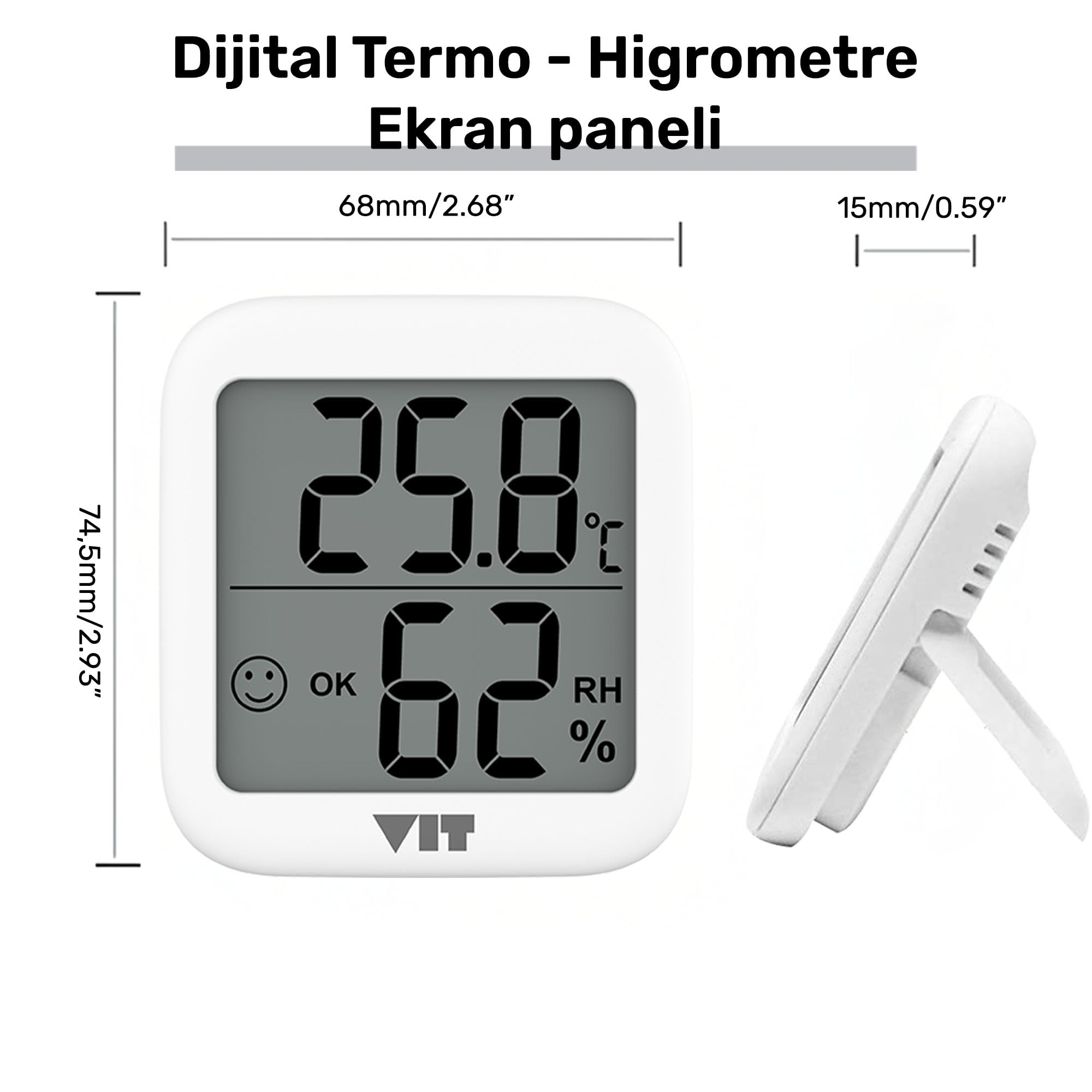 VIT İç Mekan Dijital Isı ve Nem Ölçer Beyaz Termometre WVT17 THERMOMETER