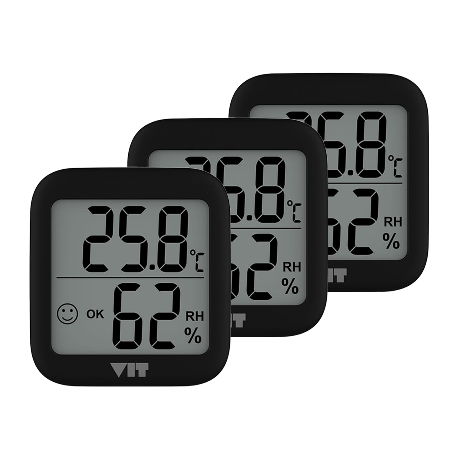 VIT 3'lü İç Mekan Dijital Isı ve Nem Ölçer Siyah Termometre BVT17-02 THERMOMETER