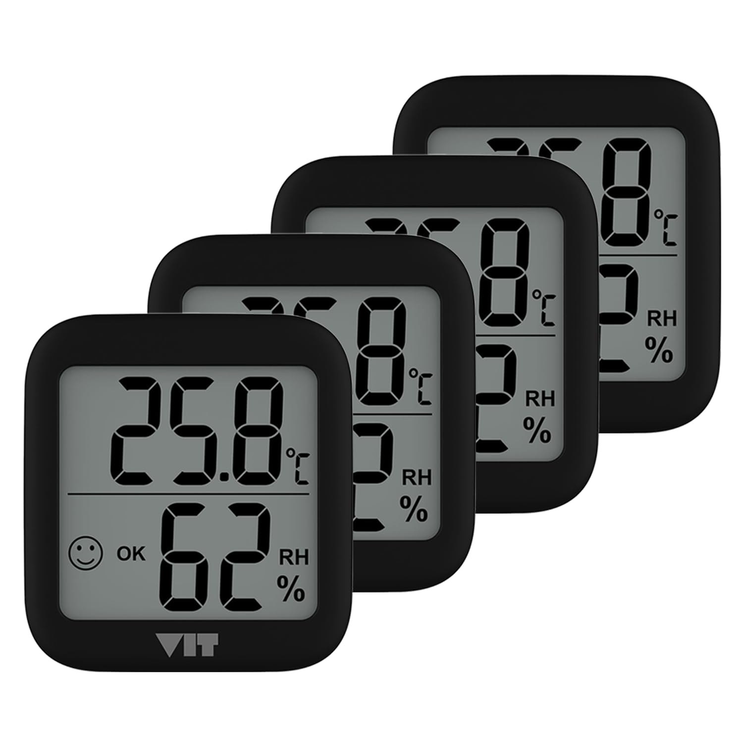 VIT 4'lü İç Mekan Dijital Isı ve Nem Ölçer Siyah Termometre BVT17-03 THERMOMETER