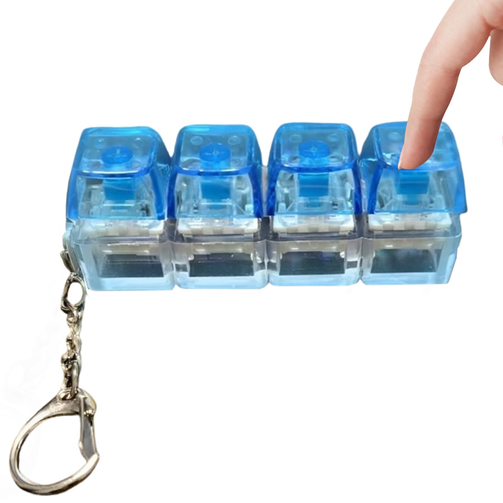 Taşınabilir Klavye Fidget Oyuncak - Şeffaf Klavye Tıklayıcı Fidget Oyuncak | Çocuklar Yetişkinler Öğrenciler Için LED Işıklı 4 Düğmeli Mekanik Kla-vye Clicker Anahtarlık Stres Giderici (M-avi)