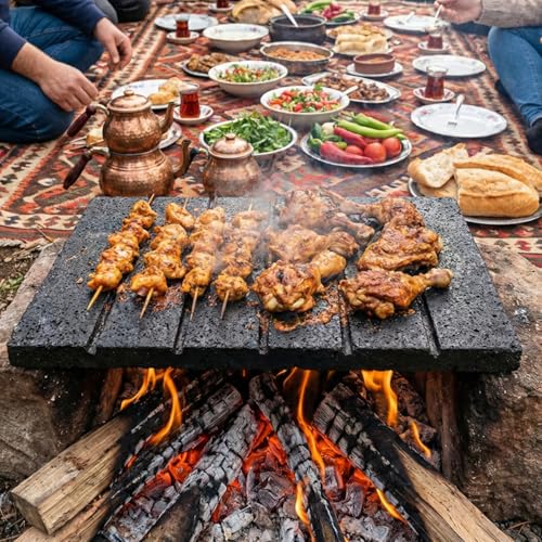 Doğal Bazalt Oluklu Mangal Ve Barbekü Taşı, 35×39 cm – Doğal Bazalt Pişirme Taşı