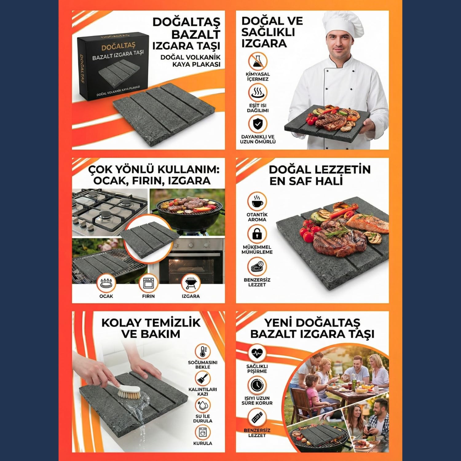 Doğal Bazalt Oluklu Mangal Ve Barbekü Taşı, 35×39 cm – Doğal Bazalt Pişirme Taşı