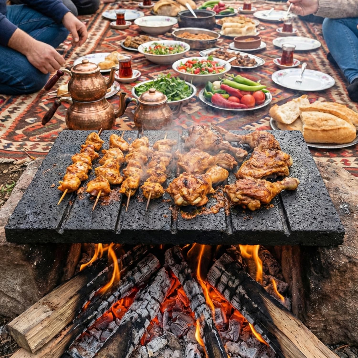 Doğal Bazalt Oluklu Mangal Ve Barbekü Taşı, 35×39 cm – Doğal Bazalt Pişirme Taşı