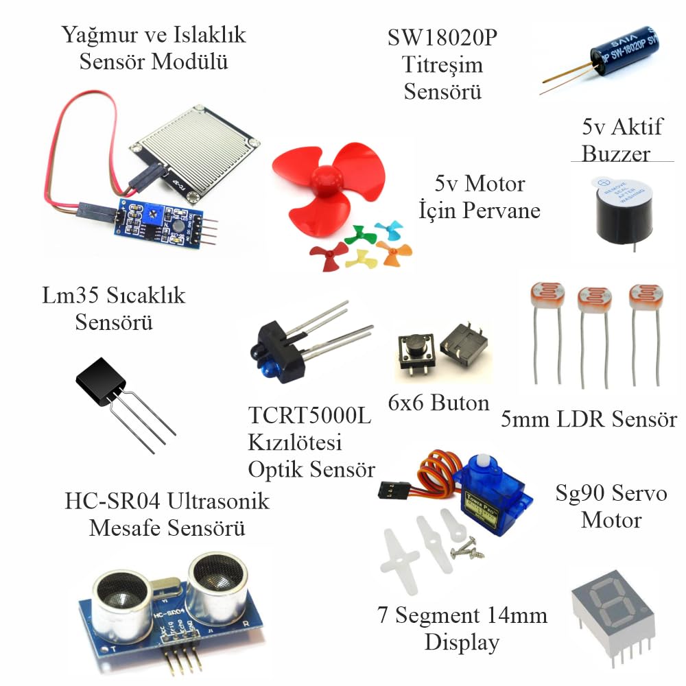 Arduino ile Uyumlu Öğreniyorum Seti - UNO R3 (CH340 Çip) - 46 Çeşit 176 Parça - Robotik Kodlama ve Elektronik Başlangıç Eğitimi Kiti - STEM Proje Seti