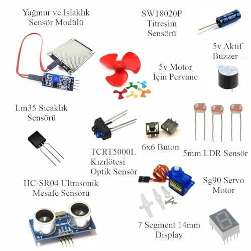 Arduino ile Uyumlu Öğreniyorum Seti - UNO R3 (CH340 Çip) - 46 Çeşit 176 Parça - Robotik Kodlama ve Elektronik Başlangıç Eğitimi Kiti - STEM Proje Seti