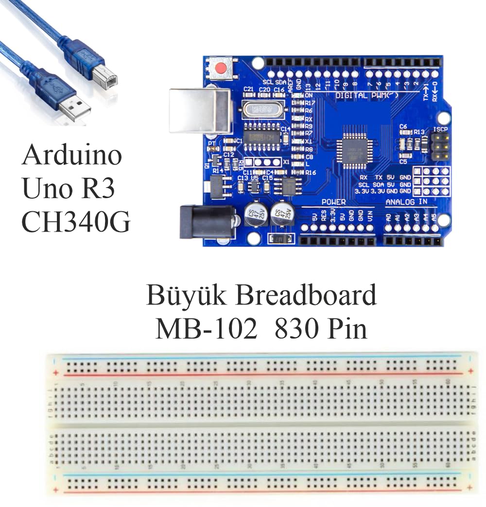 Arduino ile Uyumlu Öğreniyorum Seti - UNO R3 (CH340 Çip) - 46 Çeşit 176 Parça - Robotik Kodlama ve Elektronik Başlangıç Eğitimi Kiti - STEM Proje Seti