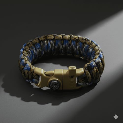 Pusulalı Çakmaklı Taktik Paracord Bileklik - Toprak Mavi Kamuflaj Desen - Kamp ve Doğa Sporları İçin