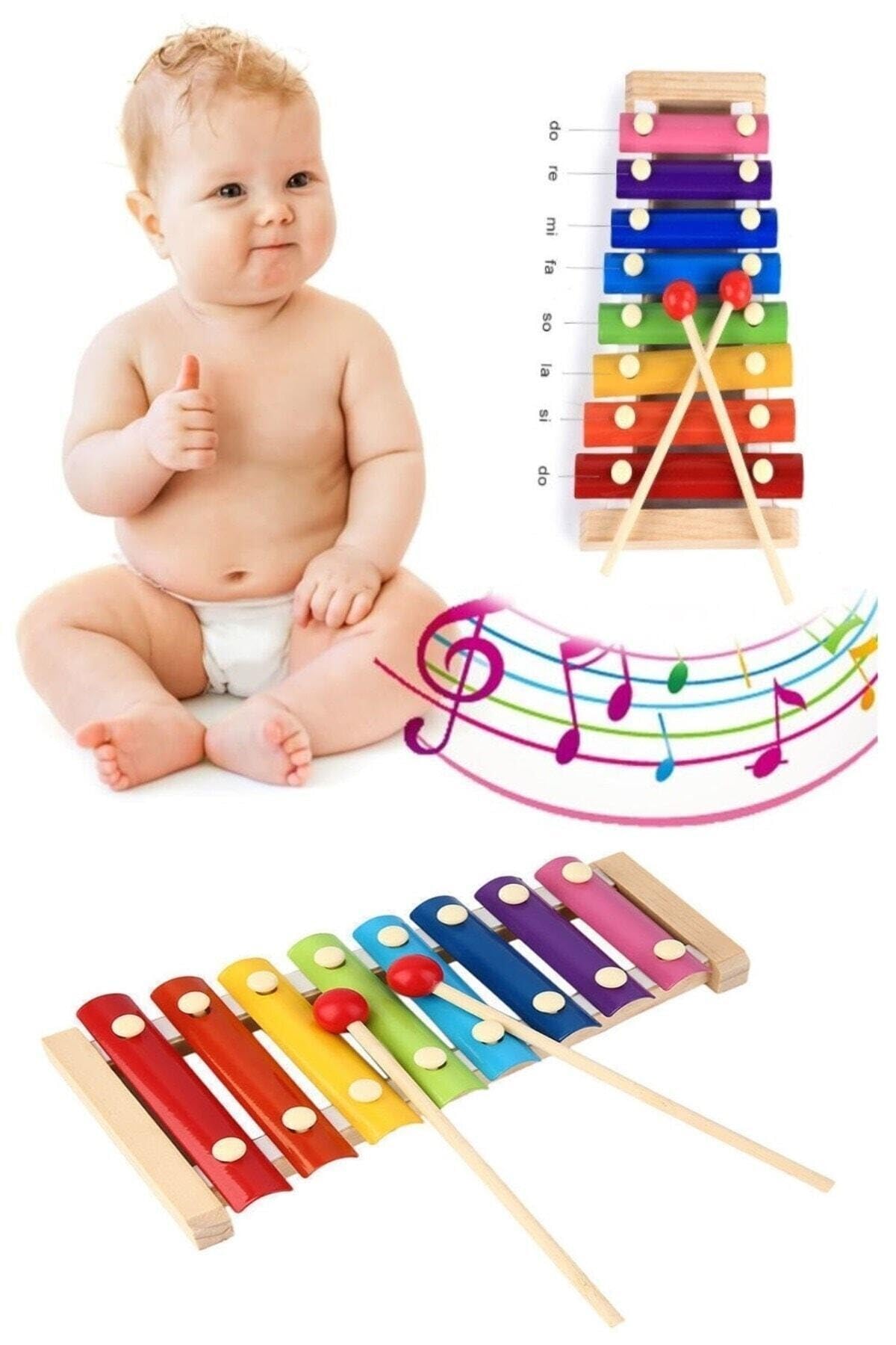 hyd Ksilofon Bebek Ahşap Müzik Aleti 8 Nota 8 Ton 8 Tuşlu Oyuncak Selefon
