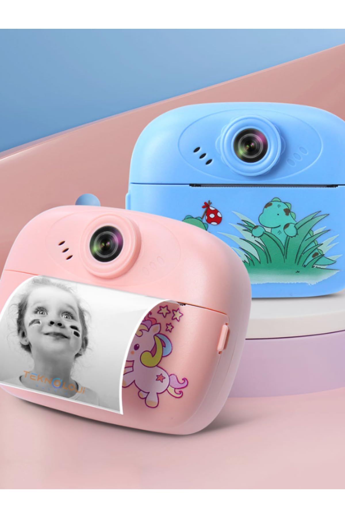 Dijital Fotoğraf Makinesi Çift Kameralı Çocuk Çek Çıkar Anlık Baskılı Termal Yazıcı Video Oyun Müzik