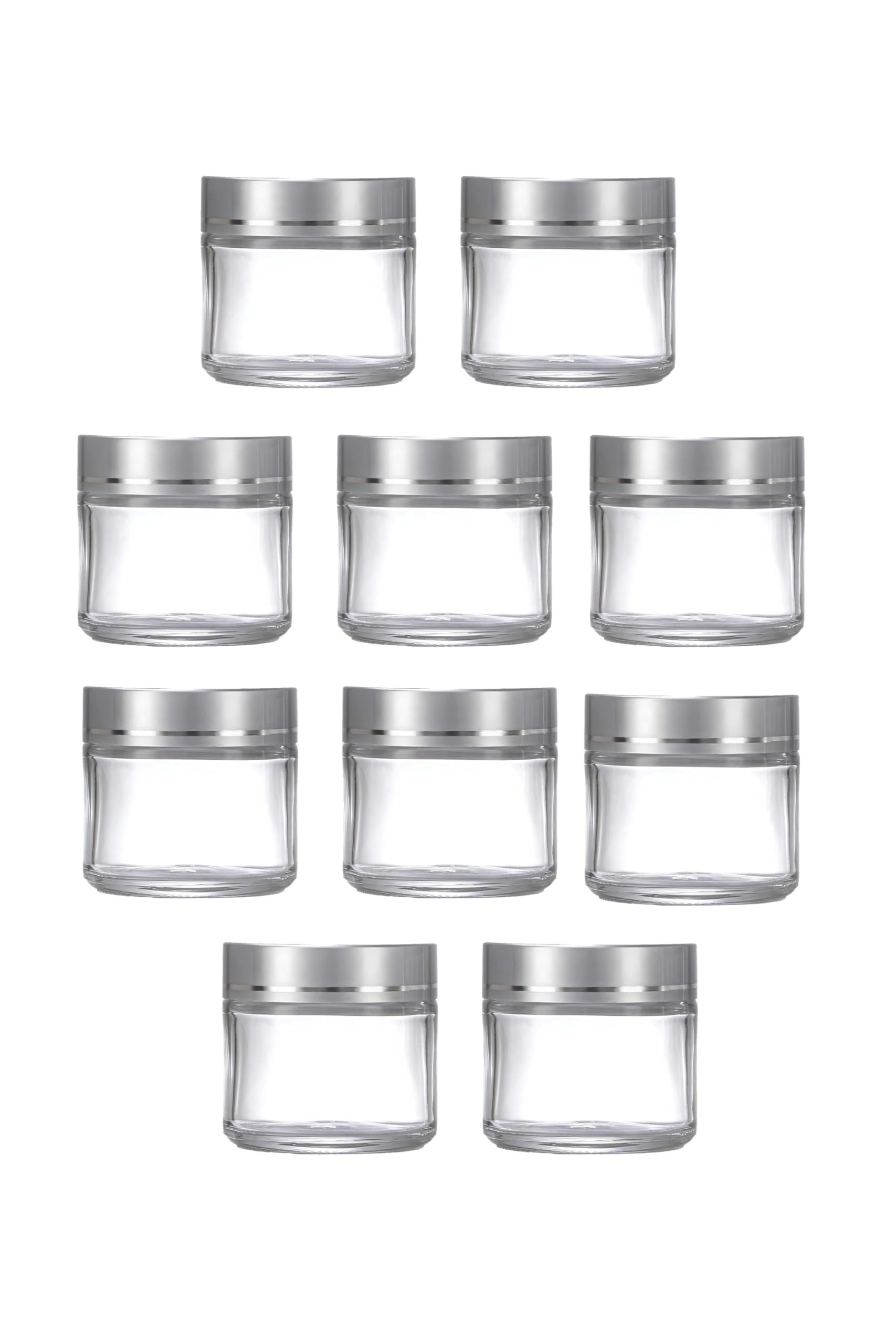 10 Adet 50 ml Boş Şeffaf Cam Seyahat Krem ve Organizer Kavanozu Kozmetik Şişesi