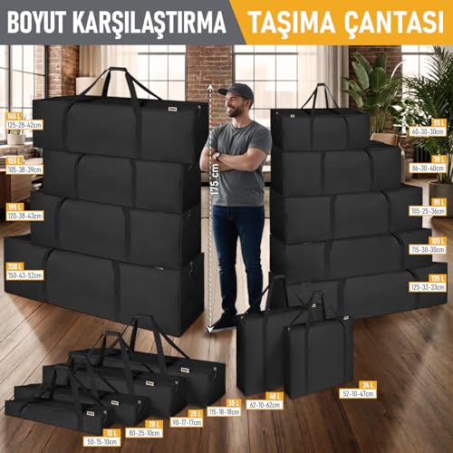 Haegs Taşıma Çantası, Uzun Kare Çok Amaçlı Fermuarlı Dayanıklı Seyahat Spor, Kamp Malzemeleri Saklama Çantası, Hurç, Valiz, 135L (135 x 33 x 33 cm) - Siyah