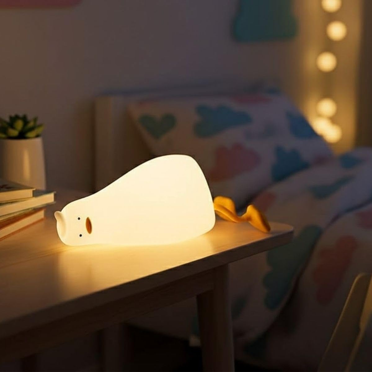 BUFFER Tembel Ördek LED Gece Lambası, 5 Farklı Renk Modlu, Yumuşak Dokulu, Şarjlı, Çocuk Odası Dekoratif Aydınlatma