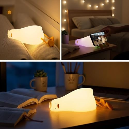 BUFFER Tembel Ördek LED Gece Lambası, 5 Farklı Renk Modlu, Yumuşak Dokulu, Şarjlı, Çocuk Odası Dekoratif Aydınlatma