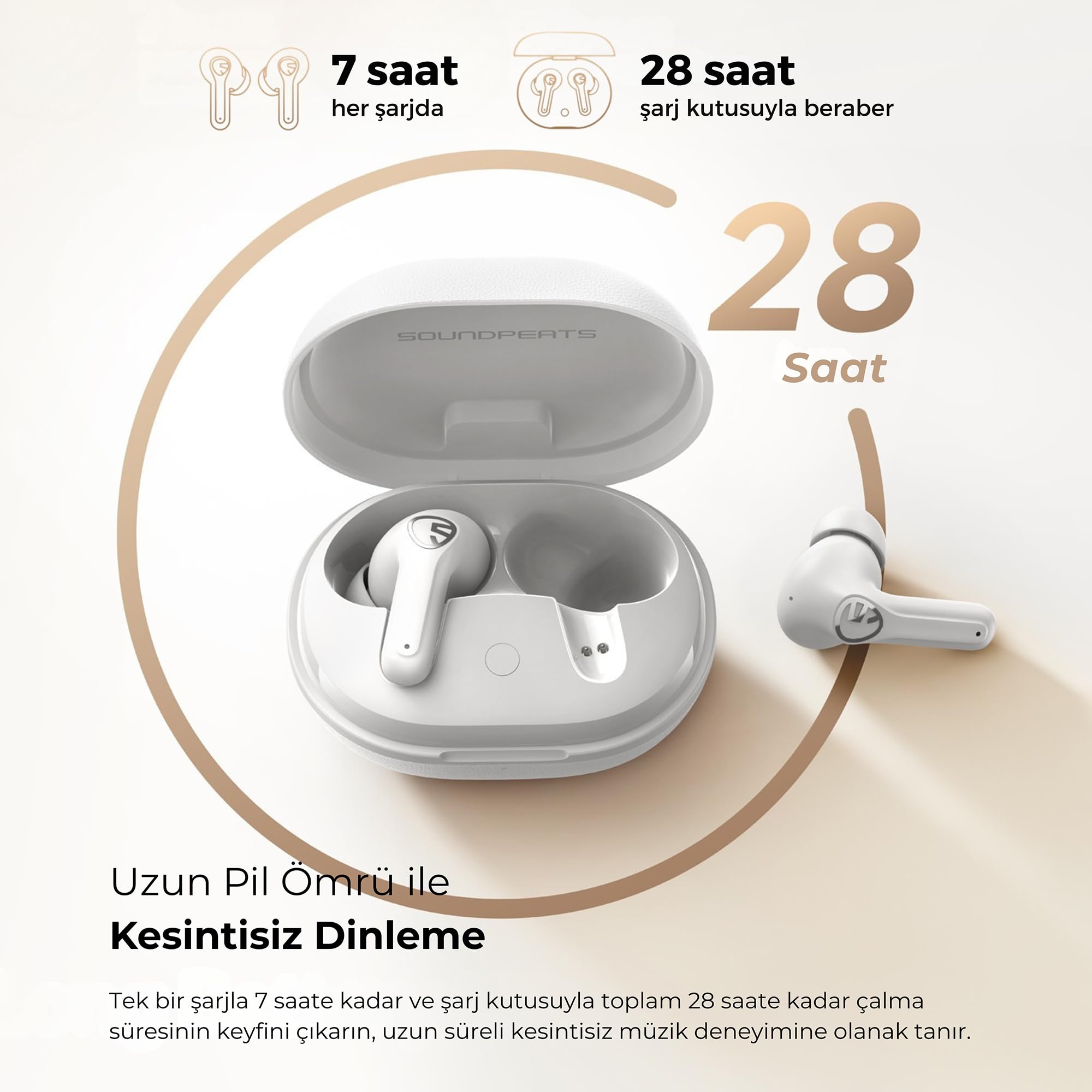 Soundpeats T3 Pro ANC TWS Bluetooth 5.4 Kablosuz Kulak içi Kulaklık Beyaz