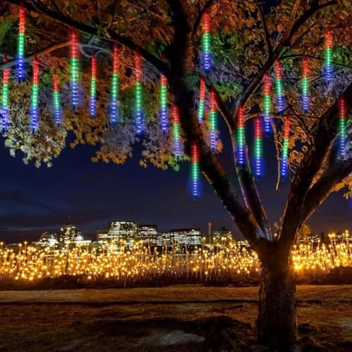 BUFFER 9'lu Meteor LED Işık, RGB Renk Değiştiren, USB Güç Kaynağı, Asmalı Dekoratif Bahçe ve Dış Mekan Aydınlatması, Plastik Ağaç Işığı