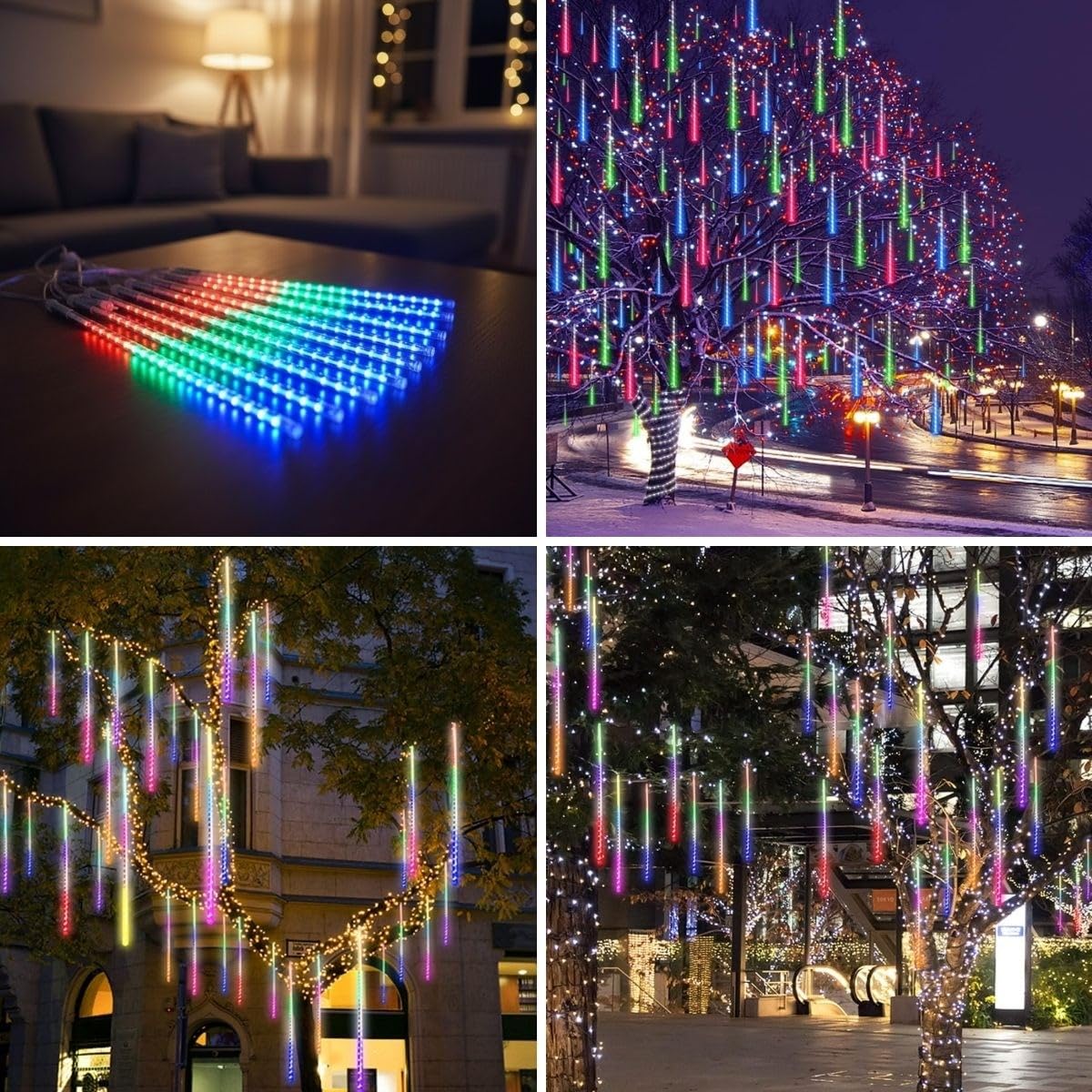 BUFFER 9'lu Meteor LED Işık, RGB Renk Değiştiren, USB Güç Kaynağı, Asmalı Dekoratif Bahçe ve Dış Mekan Aydınlatması, Plastik Ağaç Işığı