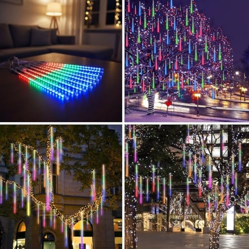 BUFFER 9'lu Meteor LED Işık, RGB Renk Değiştiren, USB Güç Kaynağı, Asmalı Dekoratif Bahçe ve Dış Mekan Aydınlatması, Plastik Ağaç Işığı