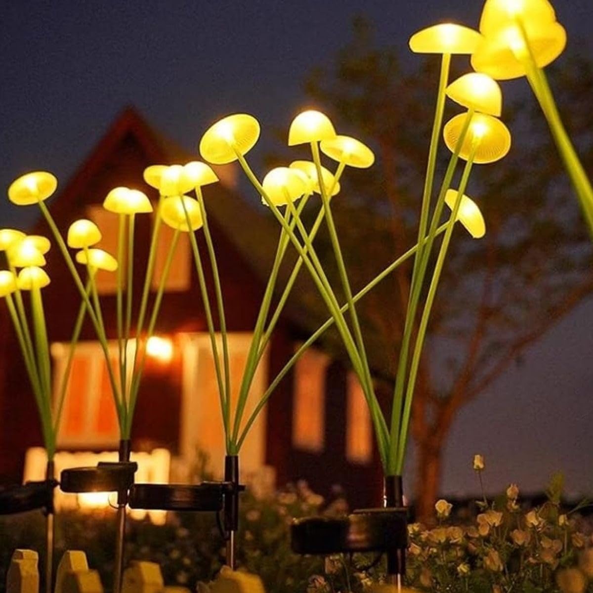 BUFFER Güneş Enerjili Mantar Bahçe Lambası, Solar LED Dış Mekan Aydınlatma, Otomatik Sensörlü Dekoratif Bahçe Işığı, Plastik, 2 Adet