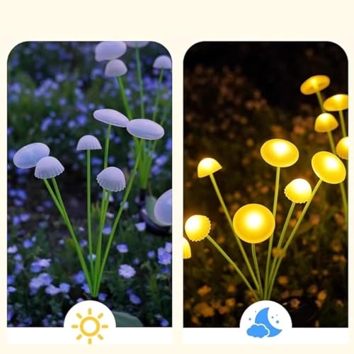 BUFFER Güneş Enerjili Mantar Bahçe Lambası, Solar LED Dış Mekan Aydınlatma, Otomatik Sensörlü Dekoratif Bahçe Işığı, Plastik, 2 Adet