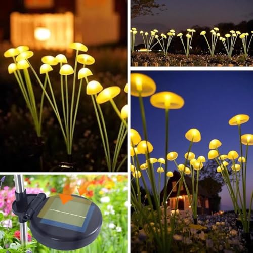 BUFFER Güneş Enerjili Mantar Bahçe Lambası, Solar LED Dış Mekan Aydınlatma, Otomatik Sensörlü Dekoratif Bahçe Işığı, Plastik, 2 Adet