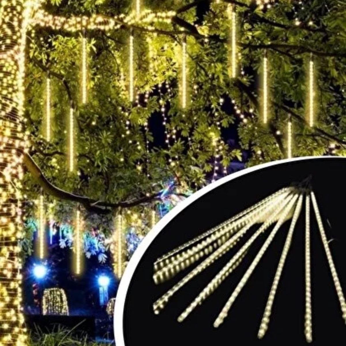 BUFFER® Meteor LED Işık Seti, Sarı Renk, USB Güç Kaynağı, 9'lu Plastik Tüp, Asmalı Dekoratif Bahçe ve Dış Mekan Aydınlatması