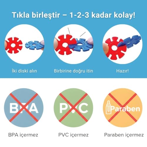 Yaratıcı Yapı Çarkları Tak Çıkar Eğitici Oyuncak, 5 Renk, 300 Parça, 3+ Yaş