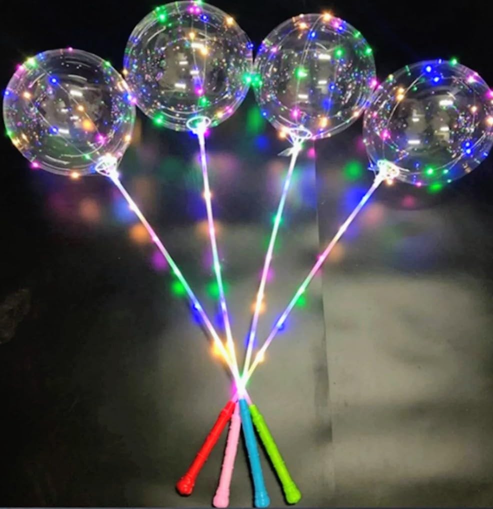 LED Işıklı Şeffaf Balon, Renkli Işıklar, Parti Dekorasyonu, Çubuklu Balon Seti POMPA HEDİYE