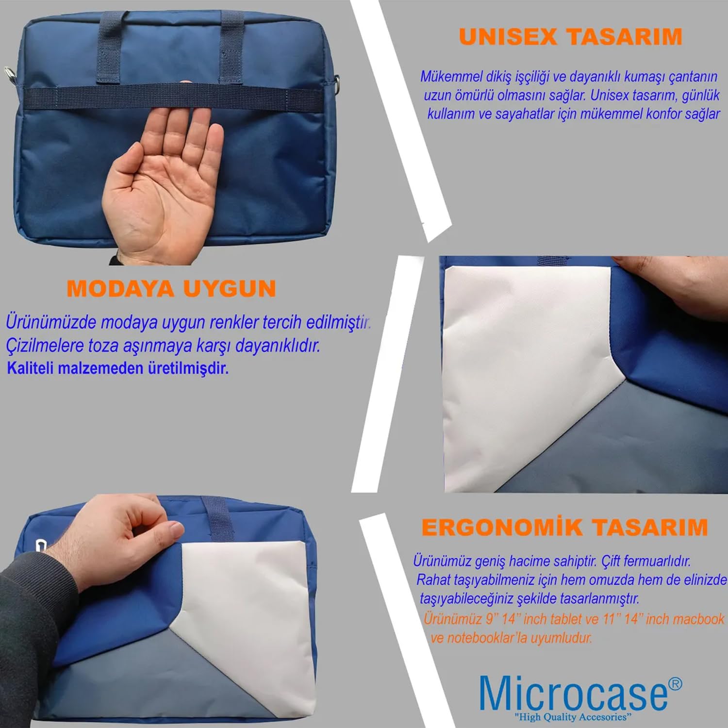 Microcase Samsung S10 FE için Tablet Çantası 2 Bölmeli AL4228 Lacivert Gri Krem